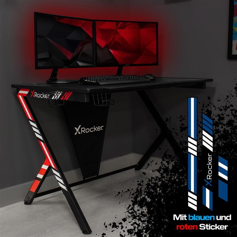 X-Rocker - Ocelot Carbon Gaming Desk - Blue&Red Stickers