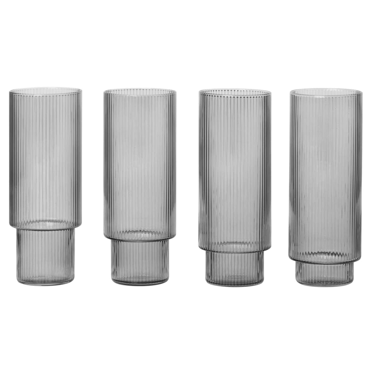 Ferm Living Ripple Long Drink Glazen Set Van 4 Smoked Glass - afbeelding 1
