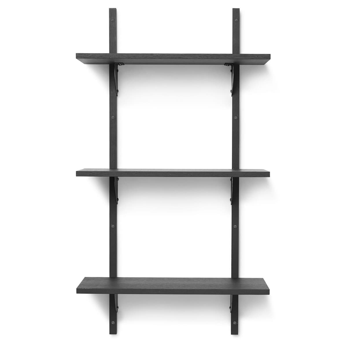 Ferm Living Sector Shelf Wandplank Triple Narrow Dark Stained Ash/Black Brass - afbeelding 1