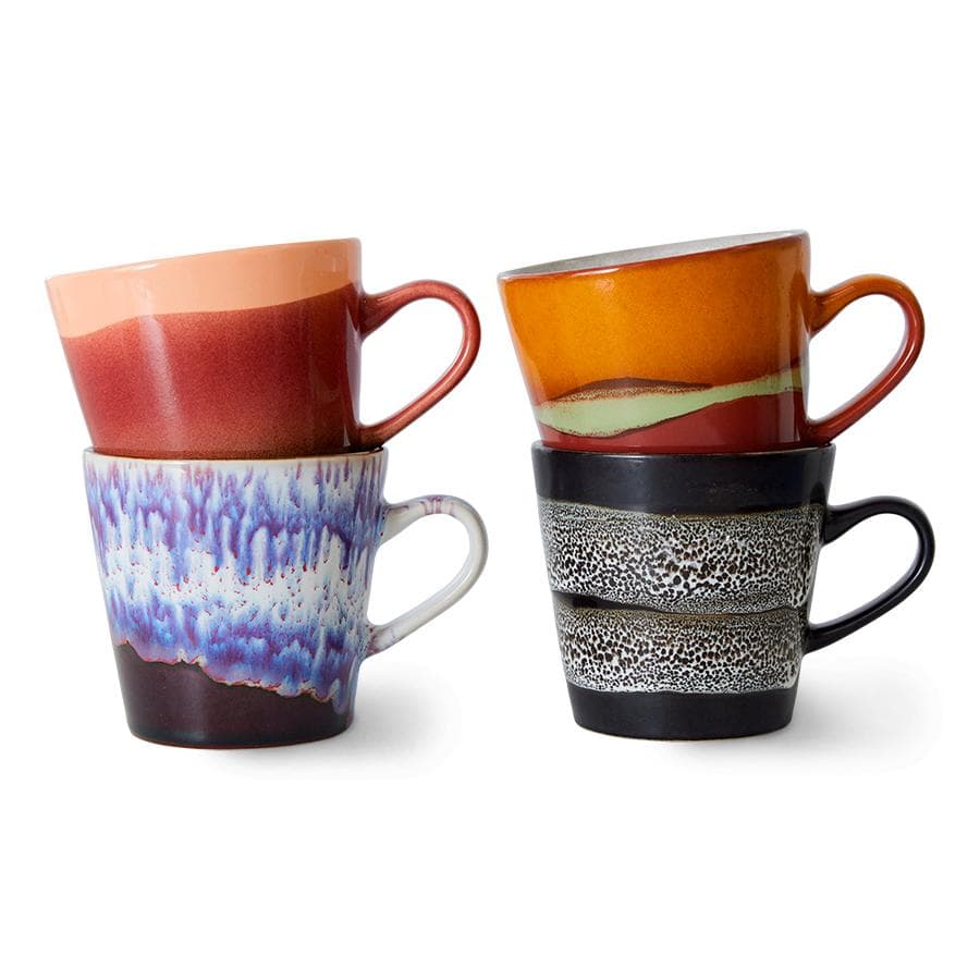 HKliving 70's Ceramic Americano Mok Set Van 4 Friction - afbeelding 1