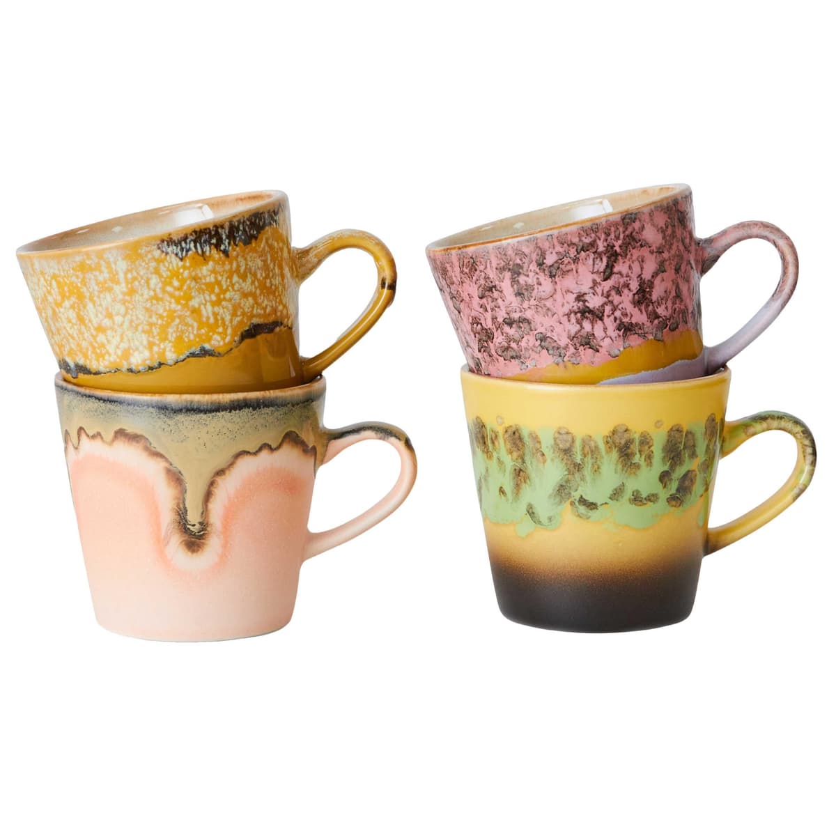 HKliving 70's Ceramic Americano Mok Set Van 4 Radiant - afbeelding 1