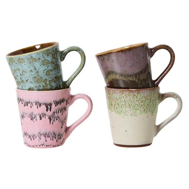 HKliving 70's Ceramic Espresso Kopjes Set Van 4 Brutalism
