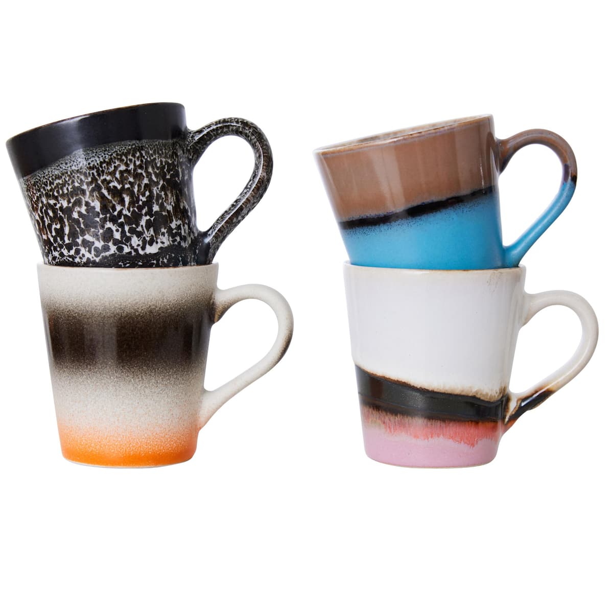 HKliving 70's Ceramic Espresso Kopjes Set Van 4 Funky - afbeelding 1