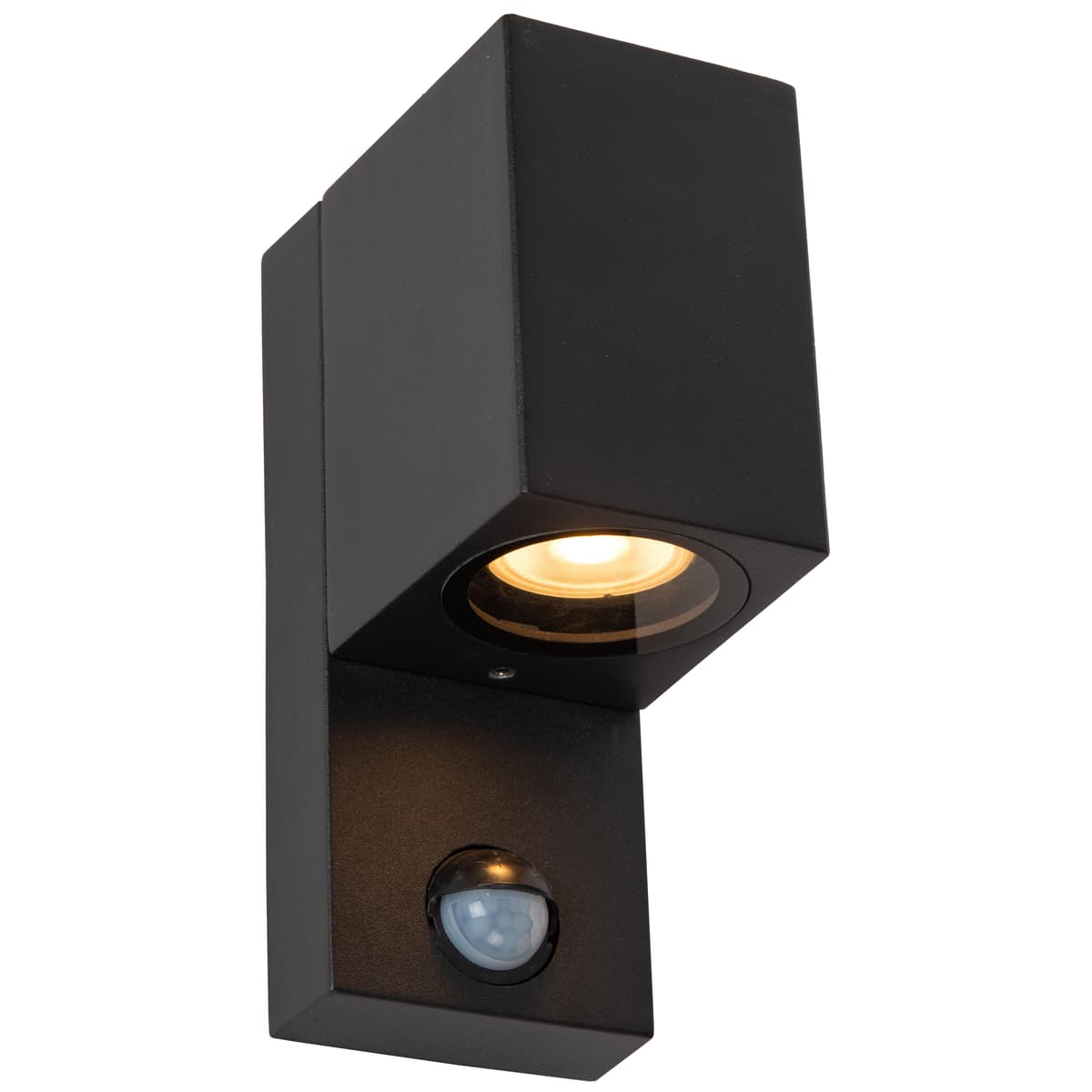 Lucide Zaro 1 Wandlamp Buiten Met Sensor IP65 Vierkant Zwart