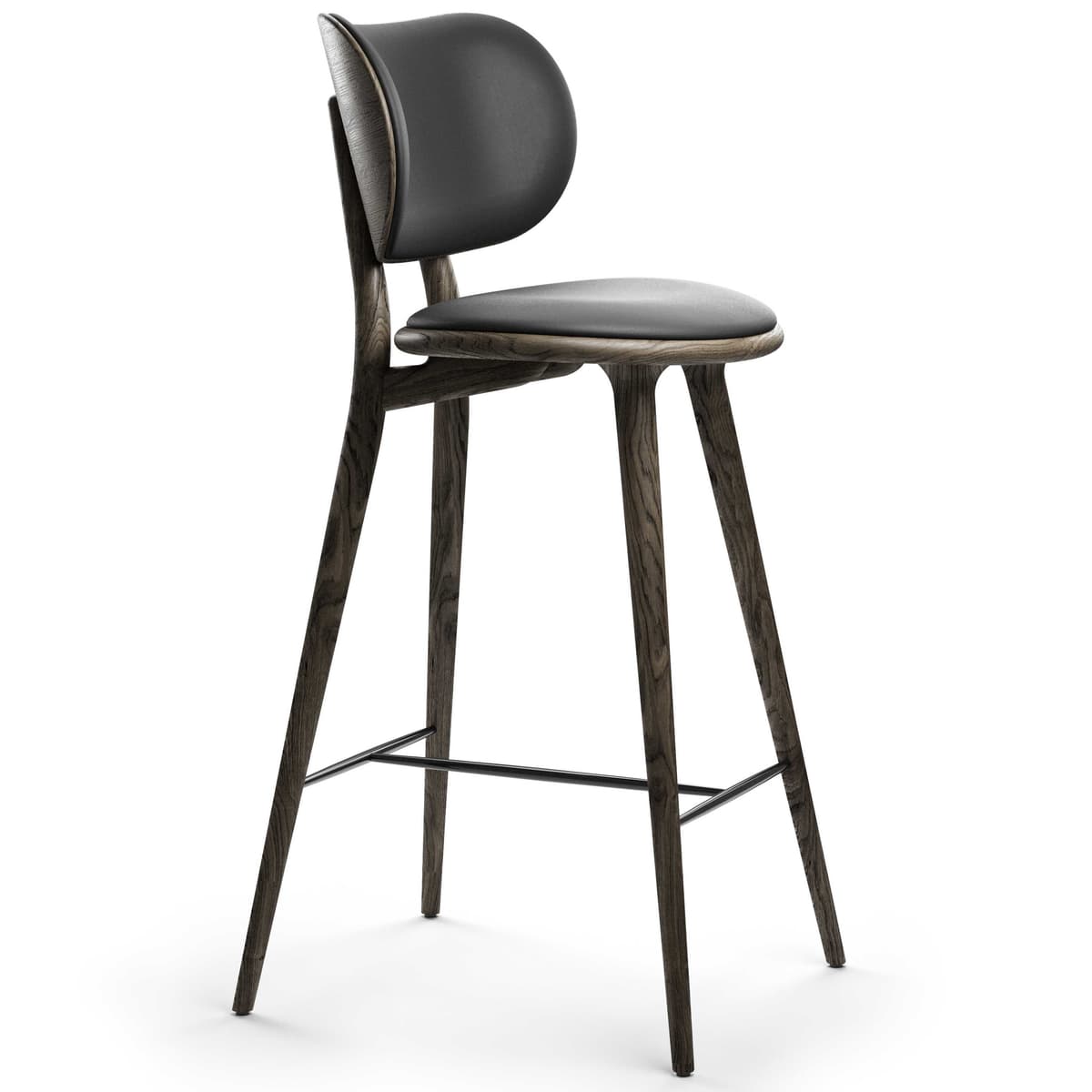 Mater Design High Stool Barkruk Met Rugleuning 69 Grijs Eiken/zwart Leer