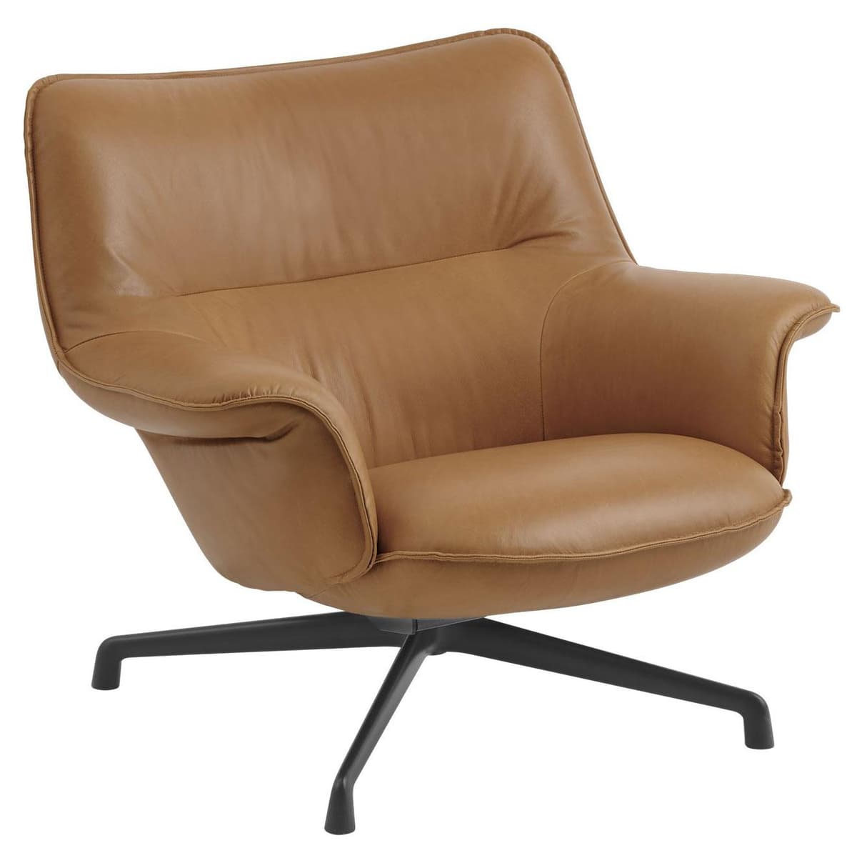 Muuto Doze Fauteuil Low Met Swivel En Zwart Onderstel Cognac Leder - afbeelding 1