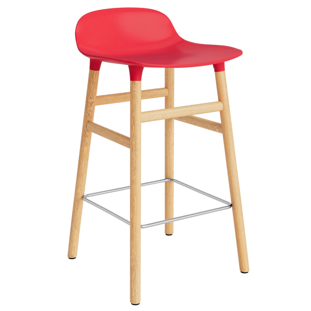 Normann Copenhagen Form Barstool Barkruk 65cm Met Eiken Onderstel Felrood - afbeelding 1