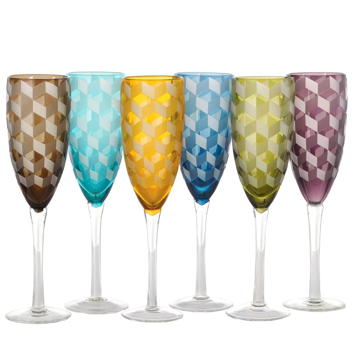 POLSPOTTEN Multicolour Blocks Champagneglas Set Van 6