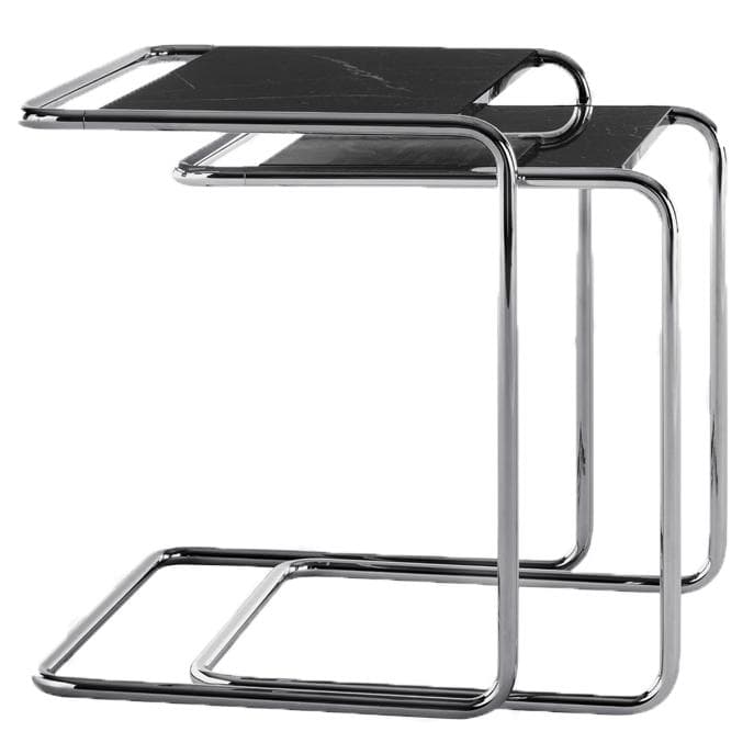 Thonet JS. THONET A Personal Interpretation By Jil Sander B97 Serious Bijzettafel Set Van 2 Marmer Zwart/chroom - afbeelding 1