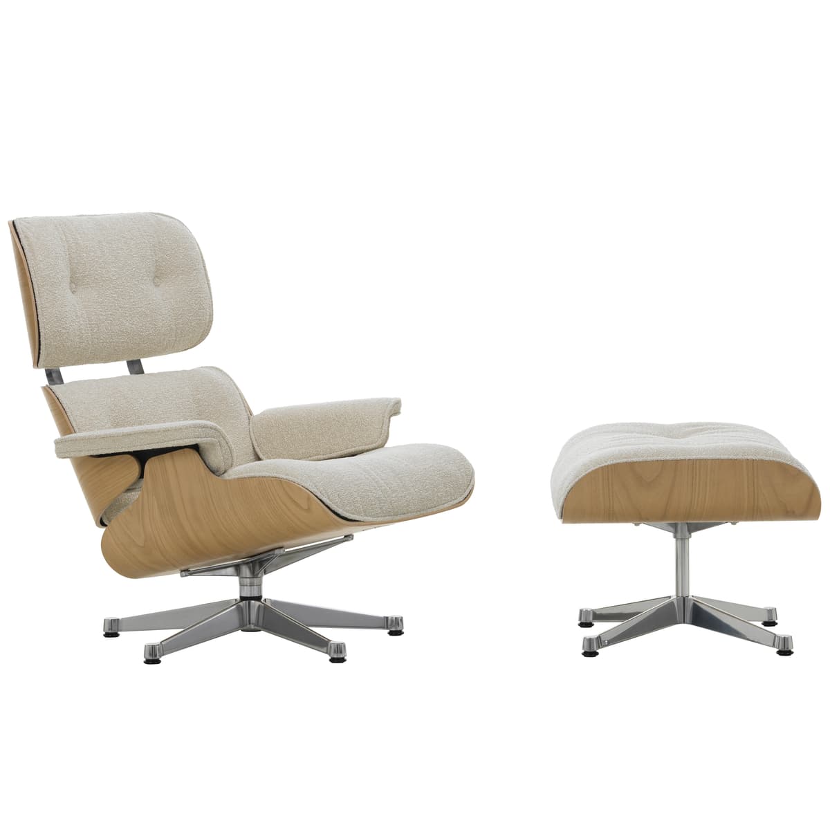 Vitra Eames Lounge Chair En Ottoman Kastanje Naturel (nieuwe Afmeting) Gepolijst Onderstel/zitting Nubia Crème/Perle - afbeelding 1