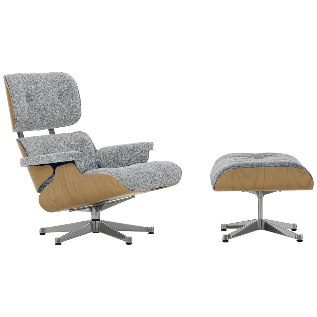 Vitra Eames Lounge Chair En Ottoman Kastanje Naturel (nieuwe Afmeting) Gepolijst Onderstel/zitting Nubia Ivory/Blue - afbeelding 1