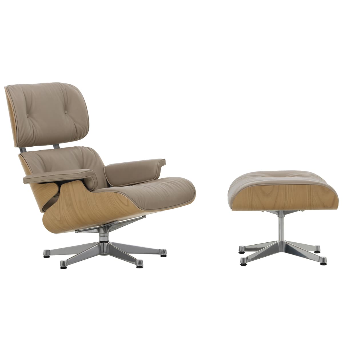 Vitra Eames Lounge Chair En Ottoman Kastanje Naturel (nieuwe Afmeting) Gepolijst Onderstel/zitting Premium Leer Sand - afbeelding 1