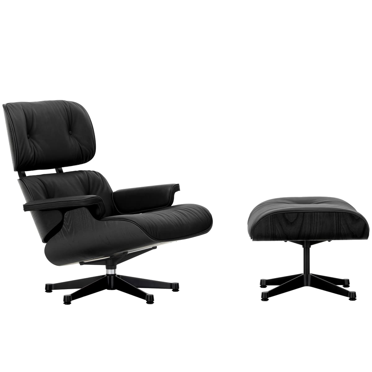 Vitra Eames Lounge Chair En Ottoman Kastanje Zwart (nieuwe Afmeting) Zwart Onderstel/zitting Premium Leer Zwart - afbeelding 1