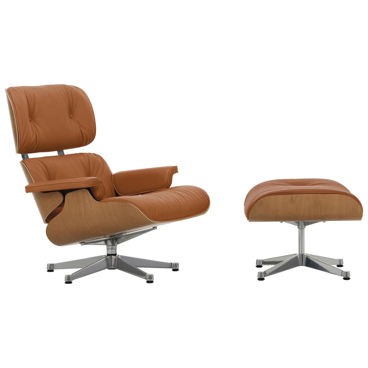 Vitra Eames Lounge Chair En Ottoman Roodenhout Naturel (nieuwe Afmeting) Gepolijst Onderstel/zitting Premium Leer Cognac - afbeelding 1