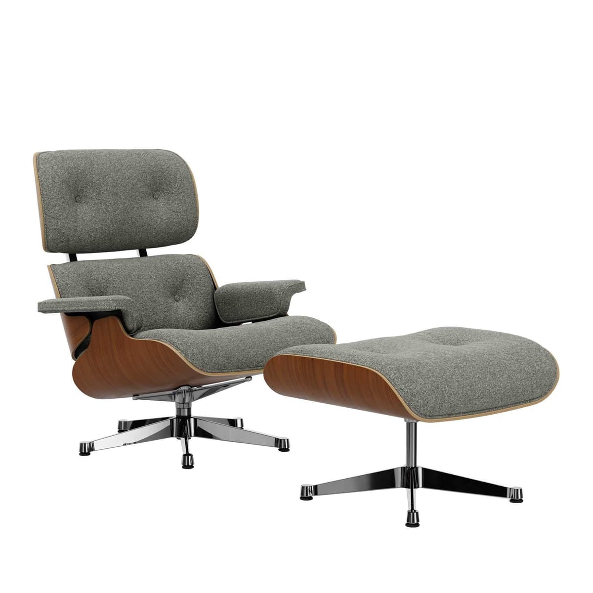 Vitra Eames Lounge Chair En Ottoman Walnoot Naturel (nieuwe Afmeting) Gepolijst Onderstel/zitting Nubia Crème/Bruin - afbeelding 1