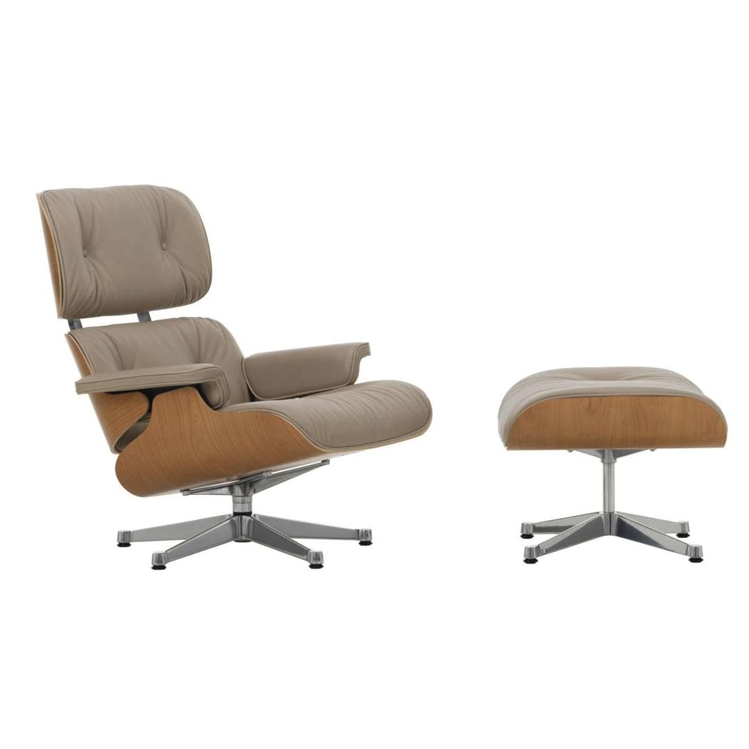 Vitra Eames Lounge Chair En Ottoman Roodenhout Naturel (nieuwe Afmeting) Gepolijst Onderstel/zitting Natural Leer Dark Sand - afbeelding 1