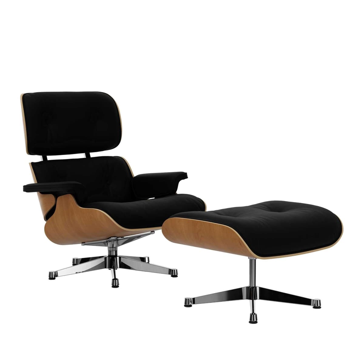 Vitra Eames Lounge Chair En Ottoman Roodenhout Naturel (nieuwe Afmeting) Gepolijst Onderstel/zitting Premium Leer Zwart - afbeelding 1