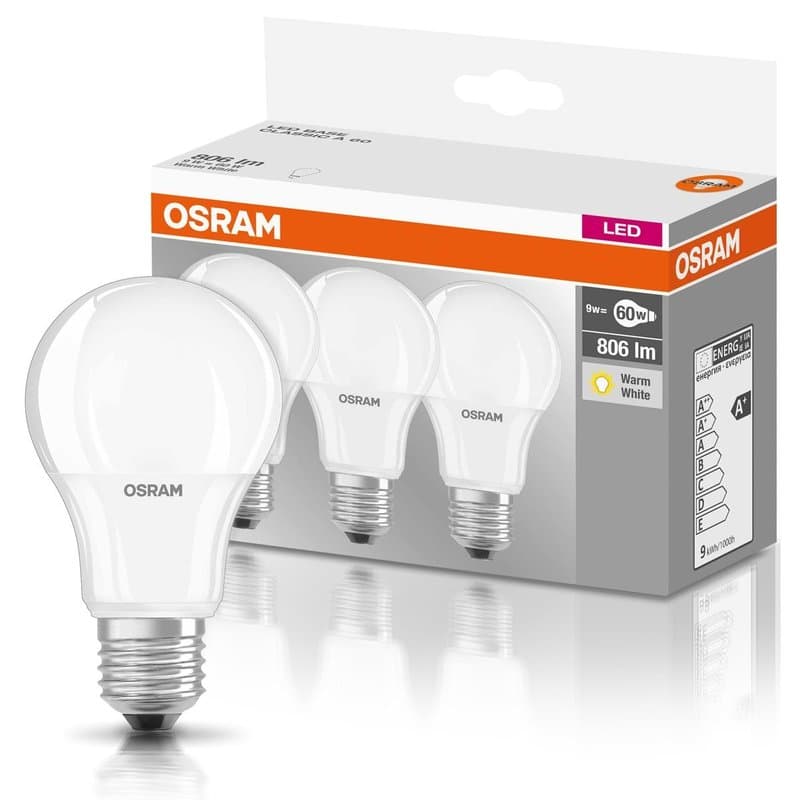 Osram E27 Led Lamp 3x | 9W=60W 2700K | Mat 220-240V - afbeelding 1