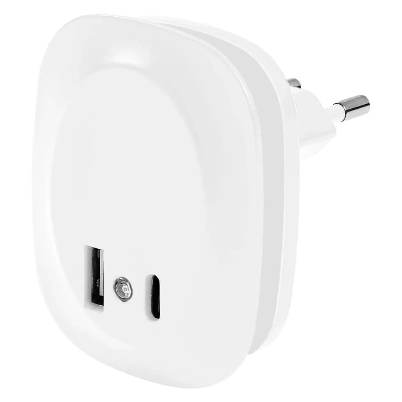 Ledvance Lunetta Edge Sensor 3000K White | Stopcontact nachtlampje met USB poort type A en C en daglichtsensor