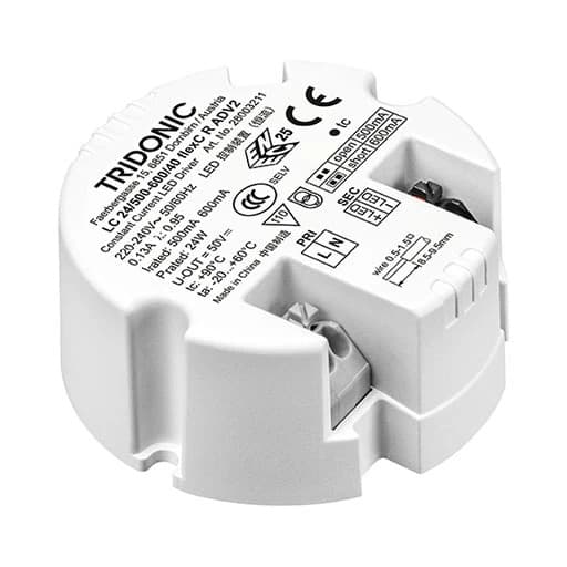 Tridonic LED Driver | 500mA/600mA 15W/24W 30V/40V | IP20 28003211